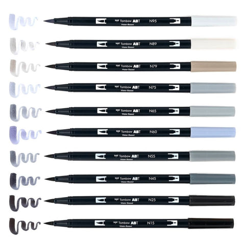 Tombow Dual Brush Pen Art Markers: Grayscale - 10-Pack